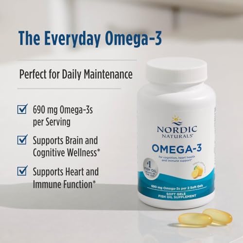 Nordic Naturals Omega 3  Lemon Flavor   180 Soft Gels   690 mg Omega 3   Fish Oil   EPA & DHA   Immune Support  Brain & Heart Health  Optimal Wellness   Non GMO   90 Servings