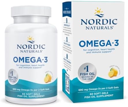 Nordic Naturals Omega 3  Lemon Flavor   180 Soft Gels   690 mg Omega 3   Fish Oil   EPA & DHA   Immune Support  Brain & Heart Health  Optimal Wellness   Non GMO   90 Servings