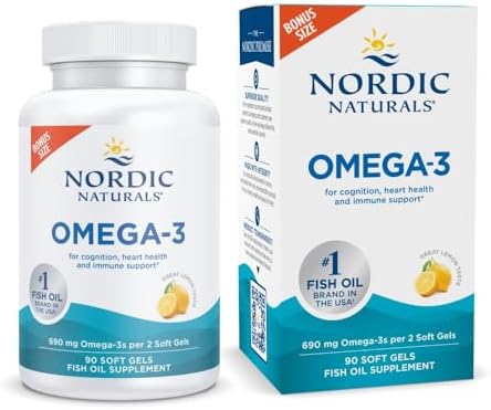 Nordic Naturals Omega 3  Lemon Flavor   180 Soft Gels   690 mg Omega 3   Fish Oil   EPA & DHA   Immune Support  Brain & Heart Health  Optimal Wellness   Non GMO   90 Servings