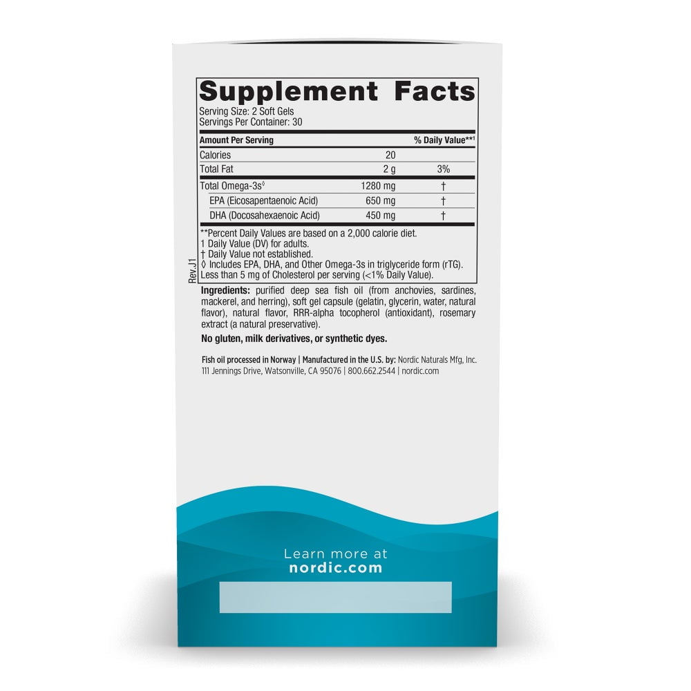 Nordic Naturals Ultimate Omega Softgels  Lemon  1280 mg  Fish Oil  60 Ct