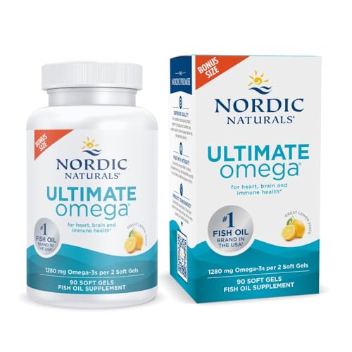 Nordic Naturals Ultimate Omega  Lemon Flavor   90 Soft Gels   1280 mg Omega 3   High Potency Omega 3 Fish Oil Supplement with EPA & DHA   Promotes Brain & Heart Health   Non GMO   45 Servings