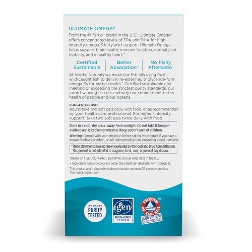 Nordic Naturals Ultimate Omega  Lemon Flavor   90 Soft Gels   1280 mg Omega 3   High Potency Omega 3 Fish Oil Supplement with EPA & DHA   Promotes Brain & Heart Health   Non GMO   45 Servings