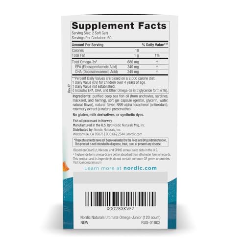Nordic Naturals Ultimate Omega Jr   Strawberry   120 Mini Soft Gels   680 Total Omega 3s with EPA & DHA   Brain Health  Mood  Learning   Non GMO   60 Servings