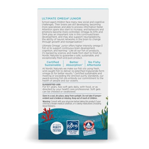 Nordic Naturals Ultimate Omega Jr   Strawberry   120 Mini Soft Gels   680 Total Omega 3s with EPA & DHA   Brain Health  Mood  Learning   Non GMO   60 Servings