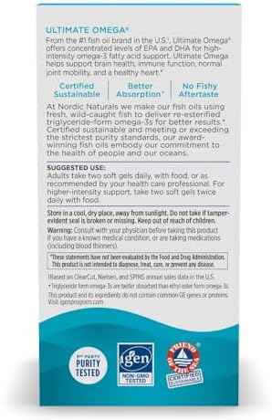 Nordic Naturals Ultimate Omega  Lemon Flavor   120 Soft Gels   1280 mg Omega 3   High Potency Fish Oil Supplement with EPA & DHA   Promotes Brain & Heart Health   Non GMO   60 Servings