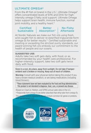 Nordic Naturals Ultimate Omega  Lemon Flavor   120 Soft Gels   1280 mg Omega 3   High Potency Fish Oil Supplement with EPA & DHA   Promotes Brain & Heart Health   Non GMO   60 Servings