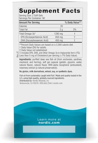 Nordic Naturals Ultimate Omega  Lemon Flavor   120 Soft Gels   1280 mg Omega 3   High Potency Fish Oil Supplement with EPA & DHA   Promotes Brain & Heart Health   Non GMO   60 Servings