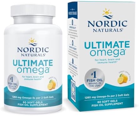 Nordic Naturals Ultimate Omega  Lemon Flavor   120 Soft Gels   1280 mg Omega 3   High Potency Fish Oil Supplement with EPA & DHA   Promotes Brain & Heart Health   Non GMO   60 Servings