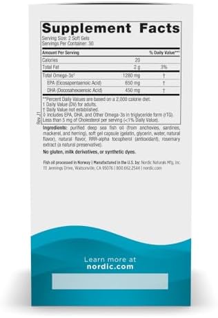Nordic Naturals Ultimate Omega  Lemon Flavor   120 Soft Gels   1280 mg Omega 3   High Potency Fish Oil Supplement with EPA & DHA   Promotes Brain & Heart Health   Non GMO   60 Servings