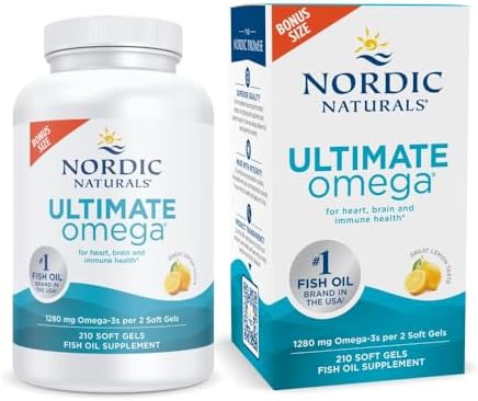 Nordic Naturals Ultimate Omega  Lemon Flavor   210 Soft Gels   1280 mg Omega 3   High Potency Fish Oil with EPA & DHA   Promotes Brain & Heart Health   Non GMO   105 Servings
