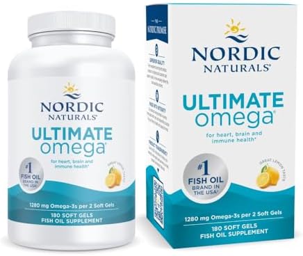 Nordic Naturals Ultimate Omega  Lemon Flavor   180 Soft Gels   1280 mg Omega 3   High Potency Fish Oil with EPA & DHA   Promotes Brain & Heart Health   Non GMO   90 Servings