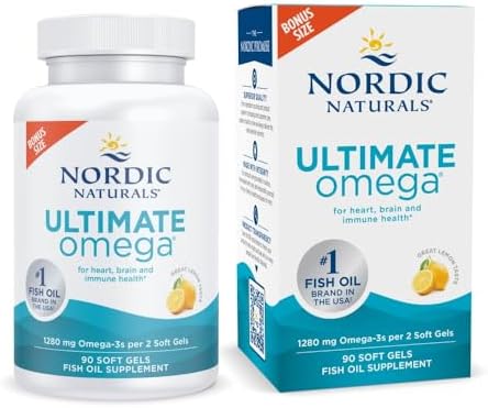 Nordic Naturals Ultimate Omega  Lemon Flavor   90 Soft Gels   1280 mg Omega 3   High Potency Omega 3 Fish Oil Supplement with EPA & DHA   Promotes Brain & Heart Health   Non GMO   45 Servings