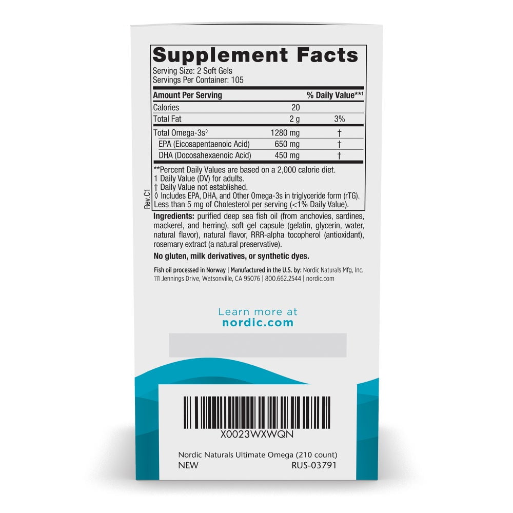 Nordic Naturals Ultimate Omega Softgels  Lemon  1280 mg  Fish Oil  210 Ct