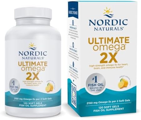 Nordic Naturals Ultimate Omega 2X  Lemon Flavor   120 Soft Gels   2150 mg Omega 3   High Potency Fish Oil with EPA & DHA   Promotes Brain & Heart Health   Non GMO   60 Servings