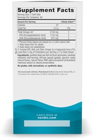 Nordic Naturals Ultimate Omega 2X  Lemon Flavor   120 Soft Gels   2150 mg Omega 3   High Potency Fish Oil with EPA & DHA   Promotes Brain & Heart Health   Non GMO   60 Servings