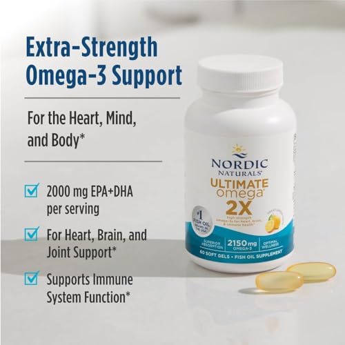 Nordic Naturals Ultimate Omega 2X  Lemon Flavor   120 Soft Gels   2150 mg Omega 3   High Potency Fish Oil with EPA & DHA   Promotes Brain & Heart Health   Non GMO   60 Servings