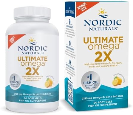 Nordic Naturals Ultimate Omega 2X  Lemon Flavor   120 Soft Gels   2150 mg Omega 3   High Potency Fish Oil with EPA & DHA   Promotes Brain & Heart Health   Non GMO   60 Servings