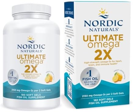 Nordic Naturals Ultimate Omega 2X  Lemon Flavor   120 Soft Gels   2150 mg Omega 3   High Potency Fish Oil with EPA & DHA   Promotes Brain & Heart Health   Non GMO   60 Servings
