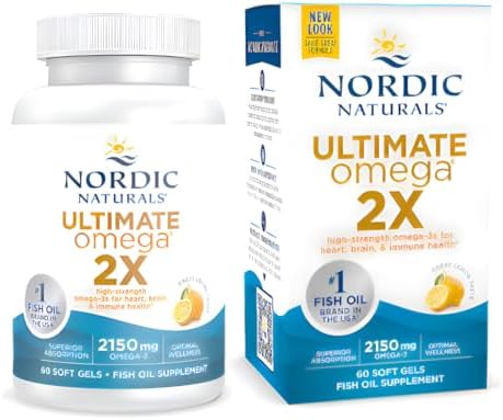 Nordic Naturals Ultimate Omega 2X  Lemon Flavor   120 Soft Gels   2150 mg Omega 3   High Potency Fish Oil with EPA & DHA   Promotes Brain & Heart Health   Non GMO   60 Servings
