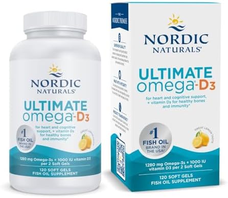 Nordic Naturals Ultimate Omega D3  Lemon Flavor   120 Soft Gels   1280 mg Omega 3   1000 IU Vitamin D3   EPA & DHA   Promotes Brain  Heart  & Immune Health   60 Servings