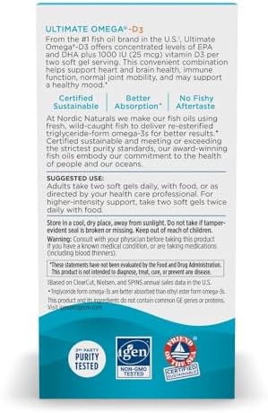 Nordic Naturals Ultimate Omega D3  Lemon Flavor   120 Soft Gels   1280 mg Omega 3   1000 IU Vitamin D3   EPA & DHA   Promotes Brain  Heart  & Immune Health   60 Servings