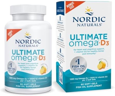 Nordic Naturals Ultimate Omega D3  Lemon Flavor   120 Soft Gels   1280 mg Omega 3   1000 IU Vitamin D3   EPA & DHA   Promotes Brain  Heart  & Immune Health   60 Servings