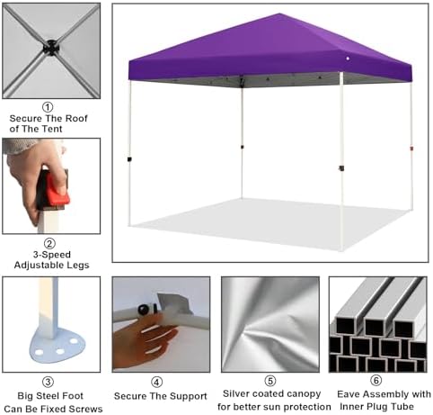 Northroad 10x10ft Pop Up Canopy  Popup Outdoor Canopy Tent with Wheeled Carrying Bag Portable Gazebo Shelter for Patio Deck Garden Beach Purple 