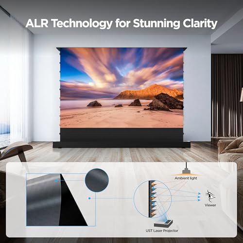 NothingProjector Projector Screen ALR  100 inch  Ambient Light Rejecting  4K UHD  Motorized Floor Rising Electric with Remote  Ground Up for Ultra Short Throw Projectors  No Installation NothPJ