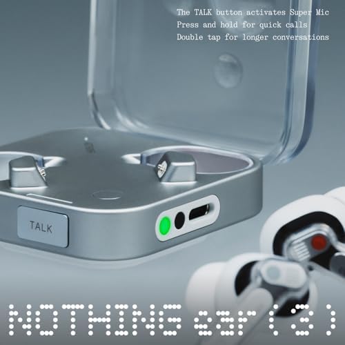 Nothing Ear  3  Wireless Earbuds Super Mic 45dB Hybrid Active Noise Cancelling Bluetooth Headphones Hi Res 6 Mics  12mm Dynamic Bass Boost  Dual Connect ANC Sport Ear Buds for iPhone Android  White