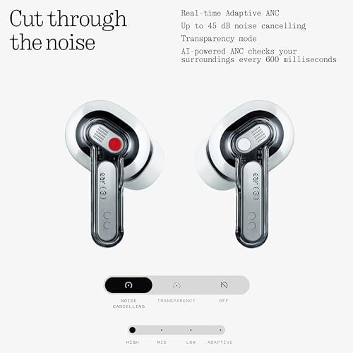 Nothing Ear  3  Wireless Earbuds Super Mic 45dB Hybrid Active Noise Cancelling Bluetooth Headphones Hi Res 6 Mics  12mm Dynamic Bass Boost  Dual Connect ANC Sport Ear Buds for iPhone Android  White