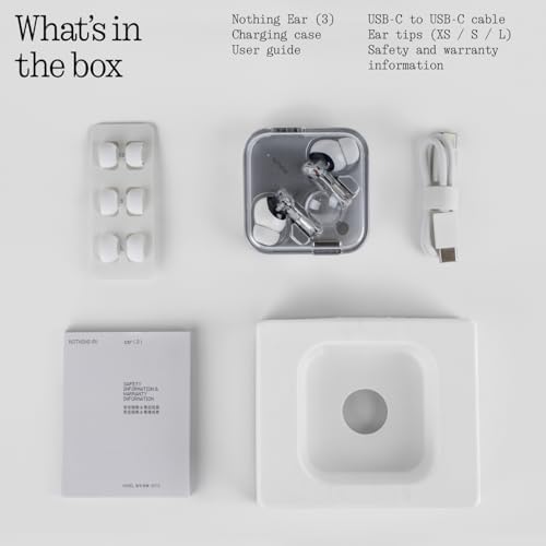 Nothing Ear  3  Wireless Earbuds Super Mic 45dB Hybrid Active Noise Cancelling Bluetooth Headphones Hi Res 6 Mics  12mm Dynamic Bass Boost  Dual Connect ANC Sport Ear Buds for iPhone Android  White