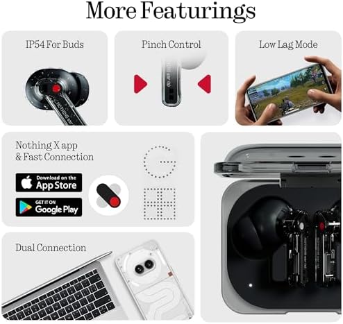 Nothing Ear  a  Wireless Earbuds  45dB Hybrid Noise Cancelling Earbuds  Hi Res Audio  Advanced Equaliser  Dual Connect  6 Mics  42 5H Playtime Ear Buds Wireless Bluetooth  Black