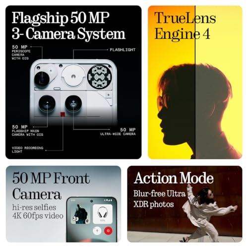 Nothing Teléfono (3) Teléfono celular, 2025 nuevos teléfonos 5G desbloqueados 256GB, Android 15, Snapdragon 8s Gen4, teléfonos móviles AI con cuatro cámaras de 50MP y pantalla AMOLED, 5150mAh