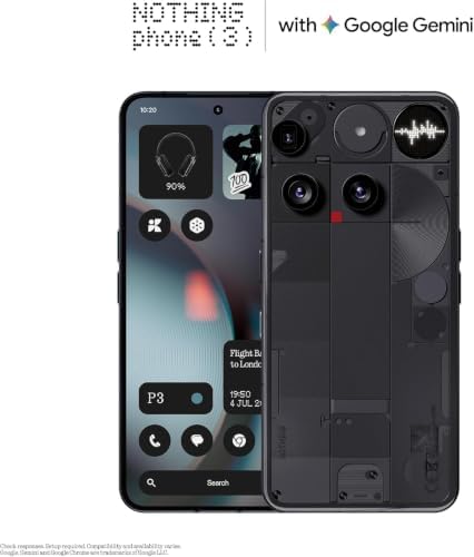 Nothing Phone  3  Cell Phone  5G Unlocked Phones 512GB  Android 15  Snapdragon 8s Gen4  AI Mobile Phones with Four 50MP Cameras & AMOLED Display  5150mAh  Glyph Interface  Smartphone Black
