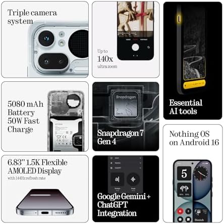 Nothing Phone  4a  Pro Cell Phone 2026 New  Unlocked Android 16 Smartphone  Triple Lens Camera  AI Photo Edits  6 83 144Hz AMOLED Display  5080mAh Battery  Dual SIM Glyph Matrix  Black  8 128GB    Phone