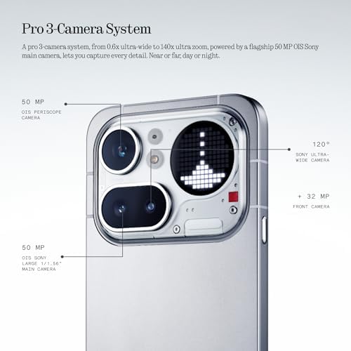 Nothing Phone  4a  Pro Cell Phone 2026 New  Unlocked Android 16 Smartphone  Triple Lens Camera  AI Photo Edits  6 83 144Hz AMOLED Display  5080mAh Battery  Dual SIM Glyph Matrix  Black  8 128GB    Phone