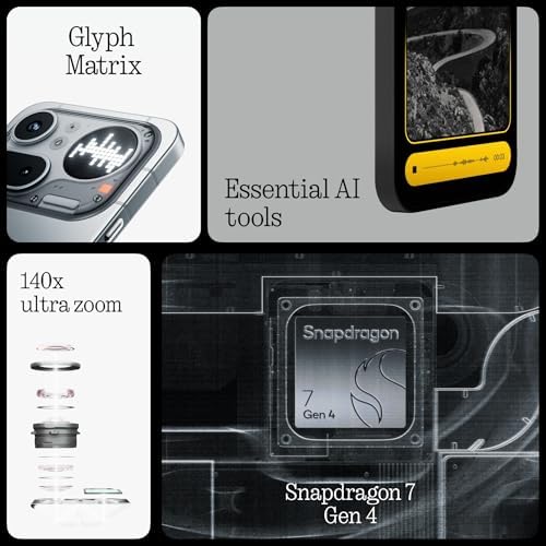 Nothing Phone  4a  Pro Cell Phone 2026 New  Unlocked Android 16 Smartphone  Triple Lens Camera  AI Photo Edits  6 83 144Hz AMOLED Display  5080mAh Battery  Dual SIM Glyph Matrix  Black  12 256GB 