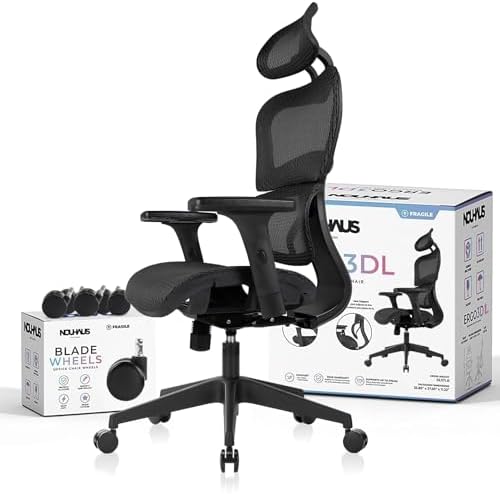 Nouhaus Ergo3dL Home Office Desk Chairs Ergonomic Office Chair High Back Mesh Rolling Work Chairs with Wheels and Adjustable Headrests Comfortable Lumbar Support Adjustable Armrests