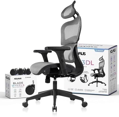 Nouhaus Ergo3dL Home Office Desk Chairs Ergonomic Office Chair High Back Mesh Rolling Work Chairs with Wheels and Adjustable Headrests Comfortable Lumbar Support Adjustable Armrests