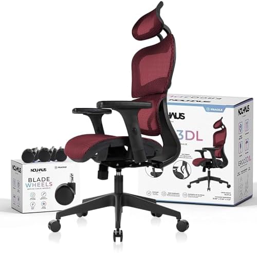 Nouhaus Ergo3dL Home Office Desk Chairs Ergonomic Office Chair High Back Mesh Rolling Work Chairs with Wheels and Adjustable Headrests Comfortable Lumbar Support Adjustable Armrests