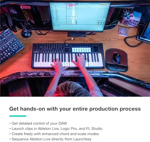 Novation Launchkey 49 MK4   49 key Semi Weighted  USB  MIDI Keyboard Controller with DAW Integration  Chord & Scale Modes  8 Drum Pads  & Arpeggiator   Includes Software Bundle for Music Production