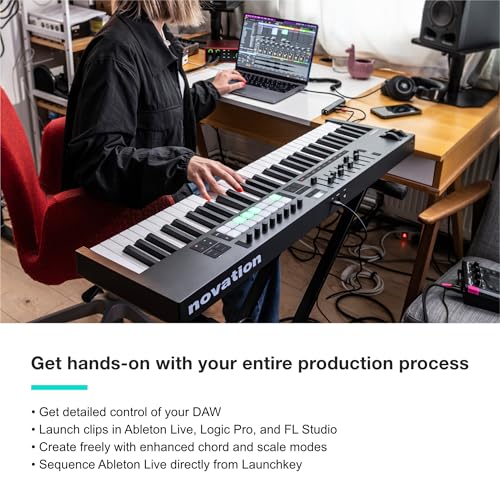 Novation Launchkey 61 MK4   61 key Semi Weighted  USB  MIDI Keyboard Controller with DAW Integration  Chord & Scale Modes  8 Drum Pads  & Arpeggiator   Includes Software Bundle for Music Production