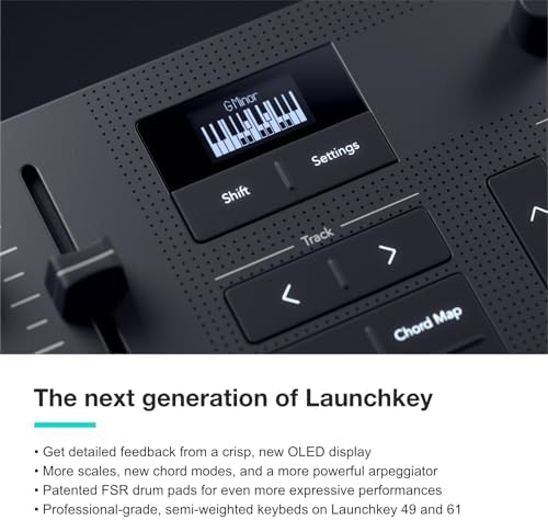 Novation Launchkey 61 MK4   61 key Semi Weighted  USB  MIDI Keyboard Controller with DAW Integration  Chord & Scale Modes  8 Drum Pads  & Arpeggiator   Includes Software Bundle for Music Production