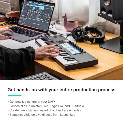 Novation Launchkey 61 MK4   61 key Semi Weighted  USB  MIDI Keyboard Controller with DAW Integration  Chord & Scale Modes  8 Drum Pads  & Arpeggiator   Includes Software Bundle for Music Production