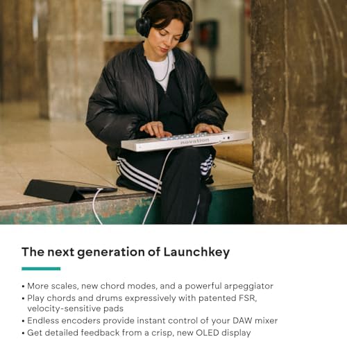 Novation Launchkey 61 MK4   61 key Semi Weighted  USB  MIDI Keyboard Controller with DAW Integration  Chord & Scale Modes  8 Drum Pads  & Arpeggiator   Includes Software Bundle for Music Production