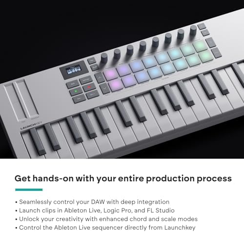 Novation Launchkey 61 MK4   61 key Semi Weighted  USB  MIDI Keyboard Controller with DAW Integration  Chord & Scale Modes  8 Drum Pads  & Arpeggiator   Includes Software Bundle for Music Production