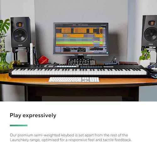 Novation Launchkey 61 MK4   61 key Semi Weighted  USB  MIDI Keyboard Controller with DAW Integration  Chord & Scale Modes  8 Drum Pads  & Arpeggiator   Includes Software Bundle for Music Production