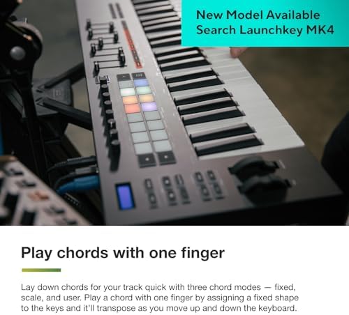 Novation Launchkey 61 MK4   61 key Semi Weighted  USB  MIDI Keyboard Controller with DAW Integration  Chord & Scale Modes  8 Drum Pads  & Arpeggiator   Includes Software Bundle for Music Production