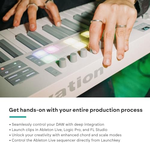 Novation Launchkey 61 MK4   61 key Semi Weighted  USB  MIDI Keyboard Controller with DAW Integration  Chord & Scale Modes  8 Drum Pads  & Arpeggiator   Includes Software Bundle for Music Production