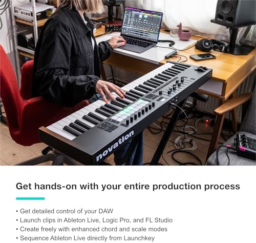 Novation Launchkey 61 MK4   61 key Semi Weighted  USB  MIDI Keyboard Controller with DAW Integration  Chord & Scale Modes  8 Drum Pads  & Arpeggiator   Includes Software Bundle for Music Production